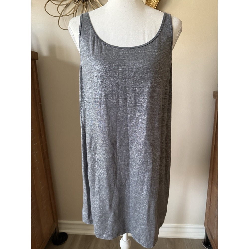 Eileen Fisher Organic Linen Long Tank Tunic Gray M Scoop Neck Lagenlook